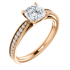 Cubic Zirconia Engagement Ring- The Brooklynn (Customizable Cushion Cut with Cathedral Setting and Milgrained Pavé Band)