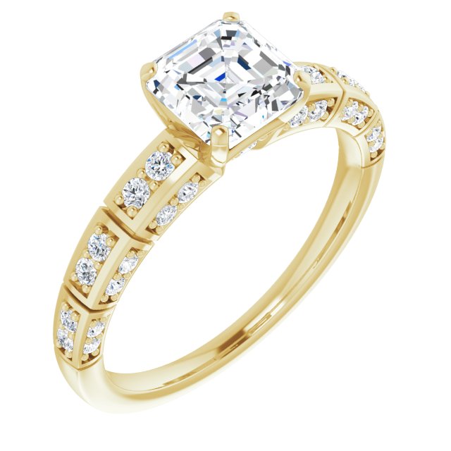 10K Yellow Gold Customizable Asscher Cut Style with Three-sided, Segmented Shared Prong Band