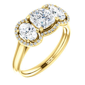 Cubic Zirconia Engagement Ring- The Carissa (Customizable Cushion Cut 3-stone Halo Style with Oval Accents)