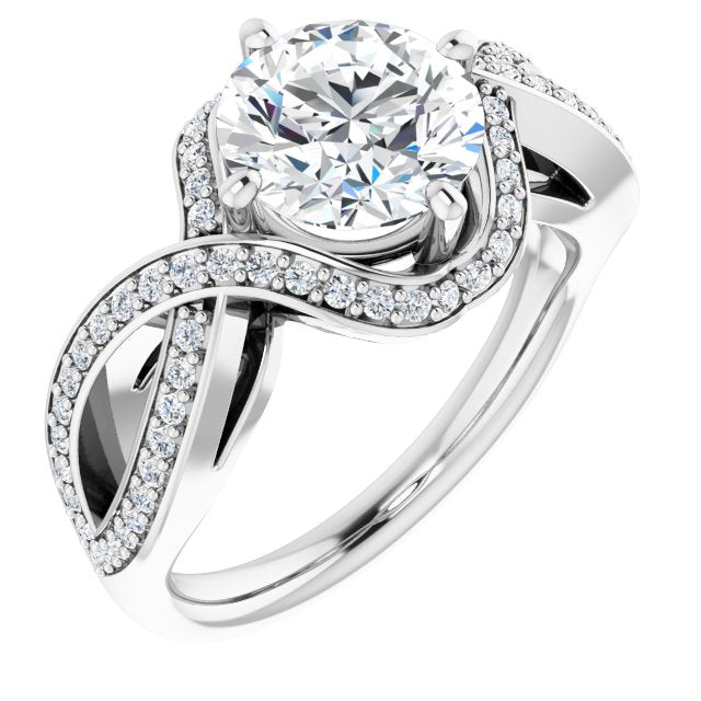 10K White Gold Customizable Round Cut Design with Twisting, Infinity-Shared Prong Split Band and Bypass Semi-Halo