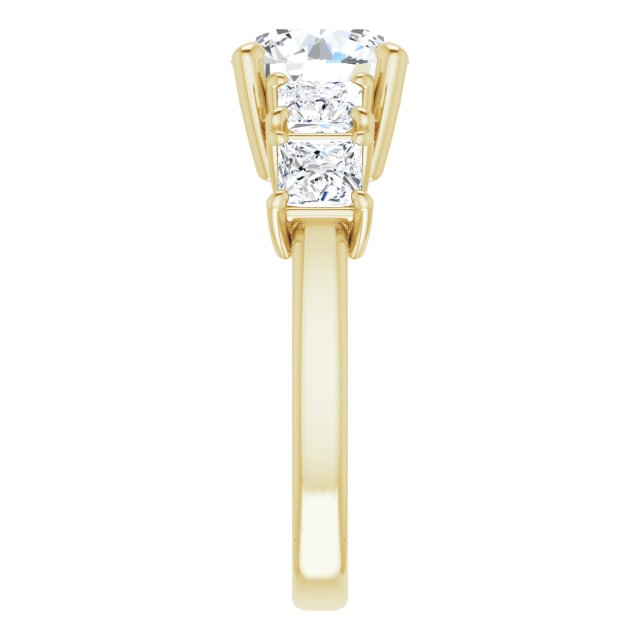 Cubic Zirconia Engagement Ring- The Abril (Customizable 5-stone Round Cut Style with Quad Princess-Cut Accents)