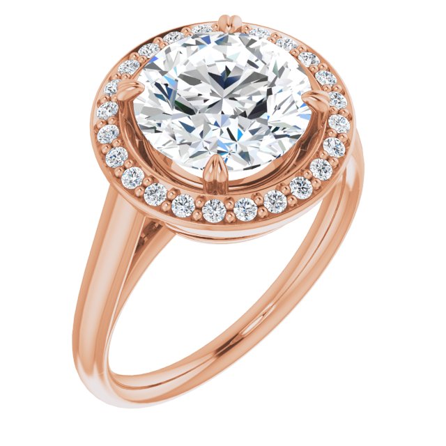 14K Rose Gold Customizable Round Cut Design with Loose Halo