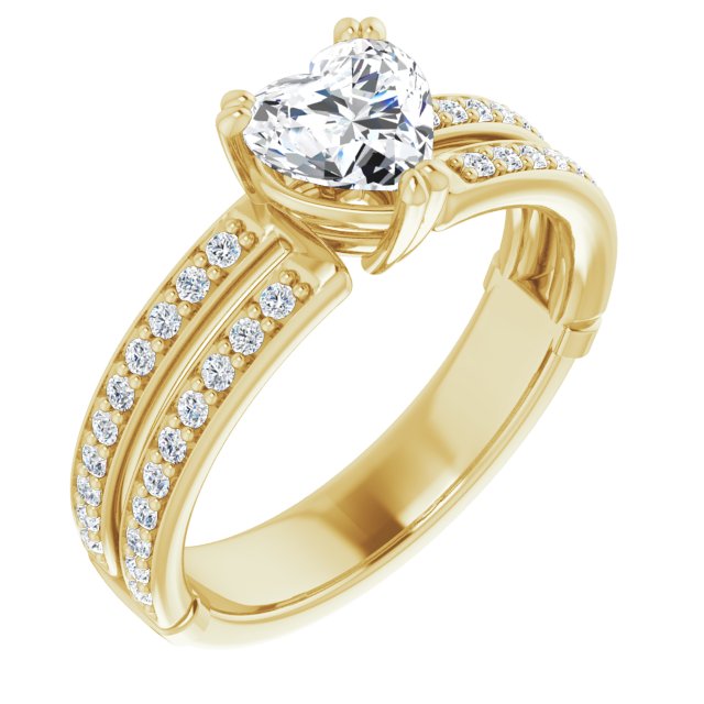 10K Yellow Gold Customizable Heart Cut Design featuring Split Band with Accents
