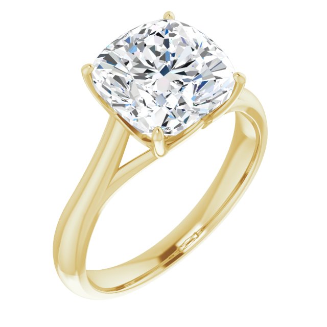 10K Yellow Gold Customizable Cushion Cut Solitaire with Crosshatched Prong Basket