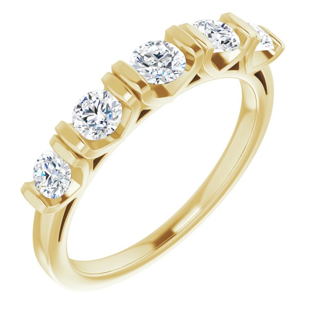 10K Yellow Gold Customizable 5-stone Round Cut Design with Thick Channel Setting