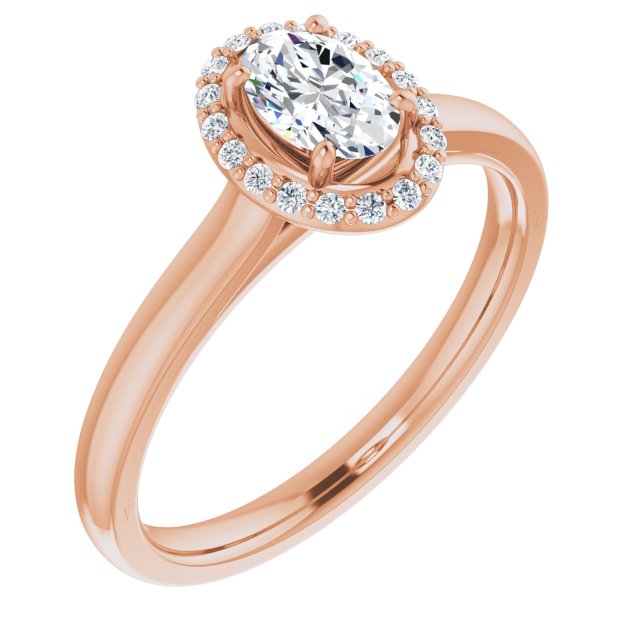 10K Rose Gold Customizable Halo-Styled Cathedral Oval Cut Design