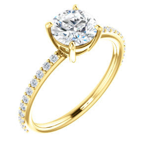 Cubic Zirconia Engagement Ring- The Delilah (Customizable Round Cut Petite Style with 3/4 Pavé Band)