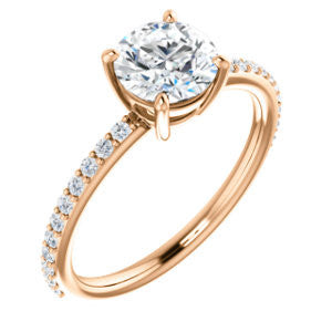 Cubic Zirconia Engagement Ring- The Delilah (Customizable Round Cut Petite Style with 3/4 Pavé Band)