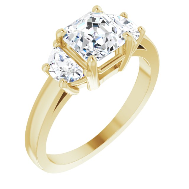 10K Yellow Gold Customizable 3-stone Design with Asscher Cut Center and Half-moon Side Stones