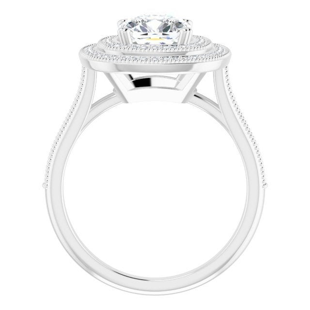 Cubic Zirconia Engagement Ring- The Aubriella (Customizable Cushion Cut Design with Elegant Double Halo, Houndstooth Milgrain and Band-Channel Accents)