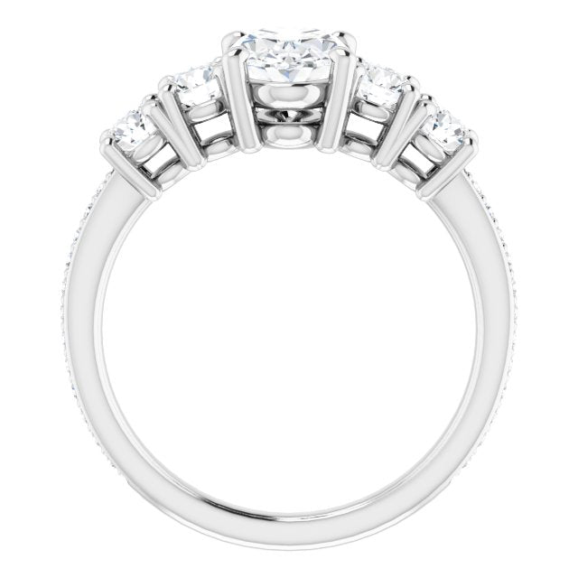 Cubic Zirconia Engagement Ring- The Denae (Customizable 5-stone Oval Cut Design Enhanced with Accented Band)