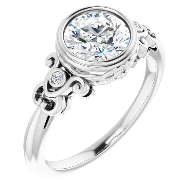 10K White Gold Customizable 5-stone Design with Round Cut Center and Quad Round-Bezel Accents