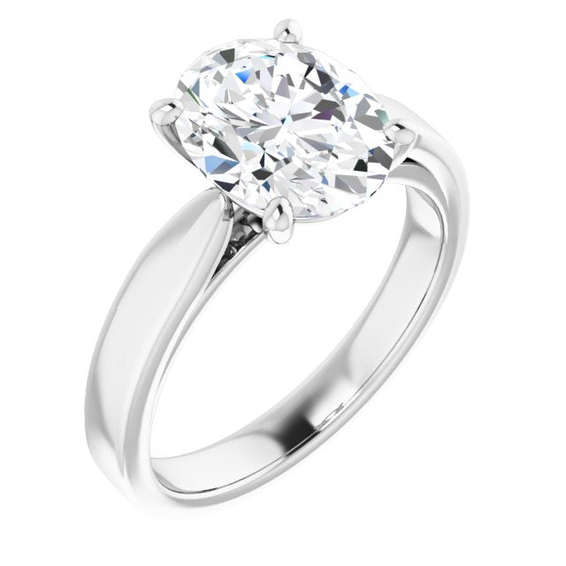 10K White Gold Customizable Oval Cut Cathedral Solitaire with Wide Tapered Band