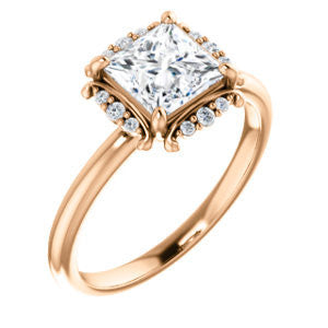 Cubic Zirconia Engagement Ring- The Tiara Rose (Customizable Princess Cut Design with Thin Band & Semi-Halo)