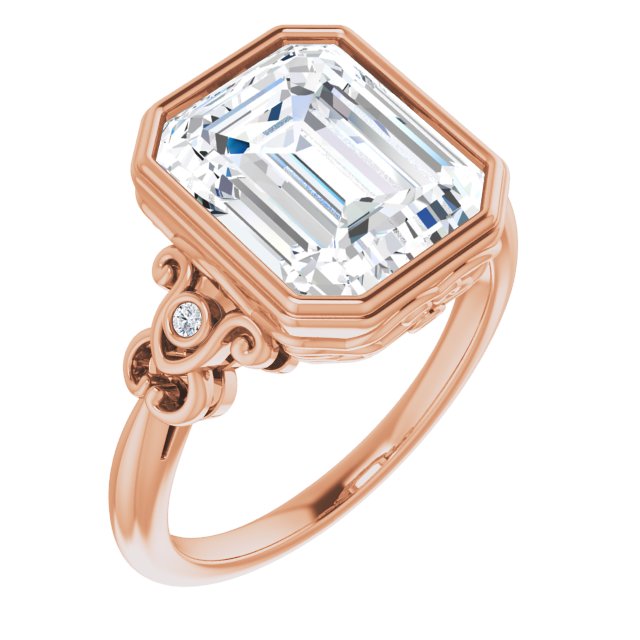 10K Rose Gold Customizable 5-stone Design with Emerald/Radiant Cut Center and Quad Round-Bezel Accents