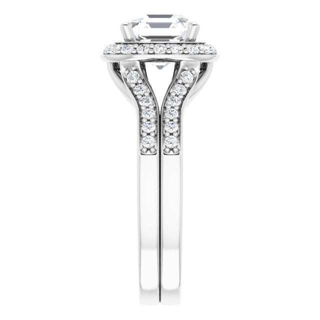 Cubic Zirconia Engagement Ring- The Ginny Lynn (Customizable Asscher Cut Halo Style with Accented Split-Band)