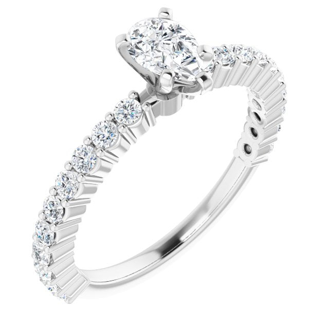 10K White Gold Customizable 8-prong Pear Cut Design with Thin, Stackable Pav? Band