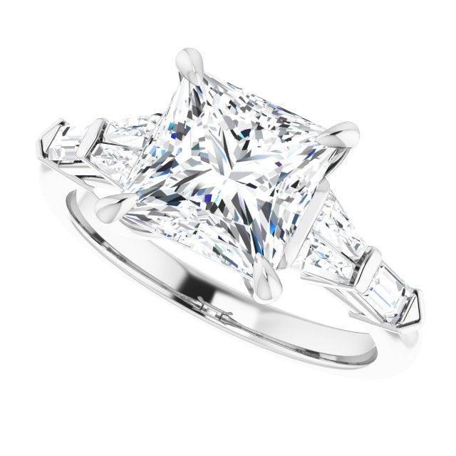 Cubic Zirconia Engagement Ring- The Annaliza (Customizable 7-stone Design with Princess/Square Cut Center and Baguette Accents)