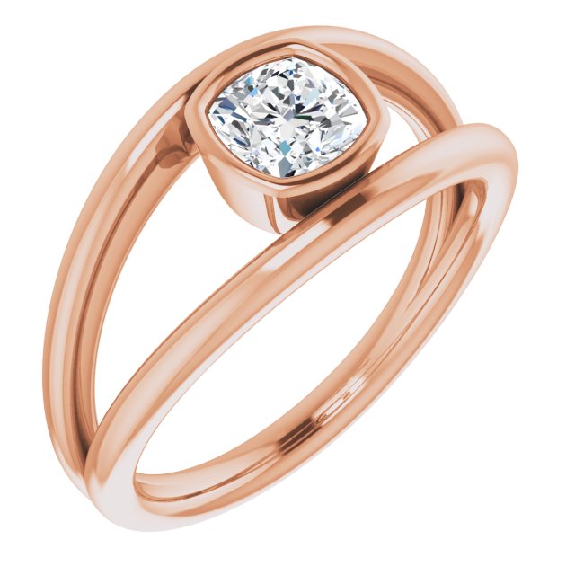 10K Rose Gold Customizable Bezel-set Cushion Cut Style with Wide Tapered Split Band