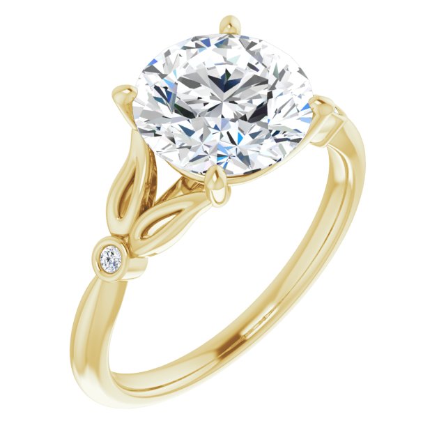 14K Yellow Gold Customizable 3-stone Round Cut Design with Thin Band and Twin Round Bezel Side Stones