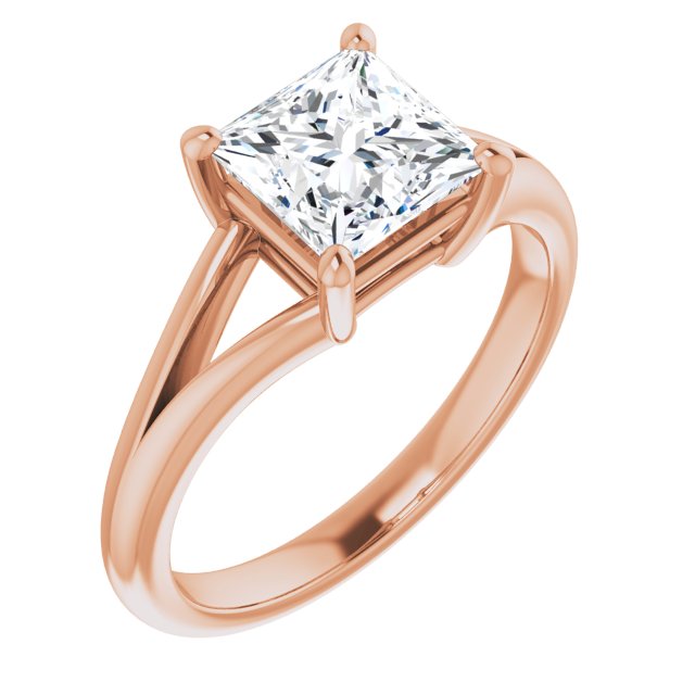 10K Rose Gold Customizable Princess/Square Cut Solitaire with Tapered Split Band
