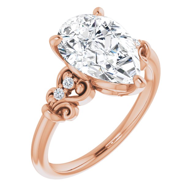10K Rose Gold Customizable Vintage 5-stone Design with Pear Cut Center and Artistic Band Décor