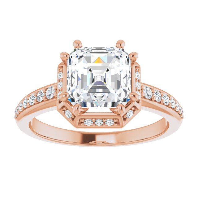 Cubic Zirconia Engagement Ring- The Gwen Noelle (Customizable Asscher Cut Design with Geometric Under-Halo and Shared Prong Band)