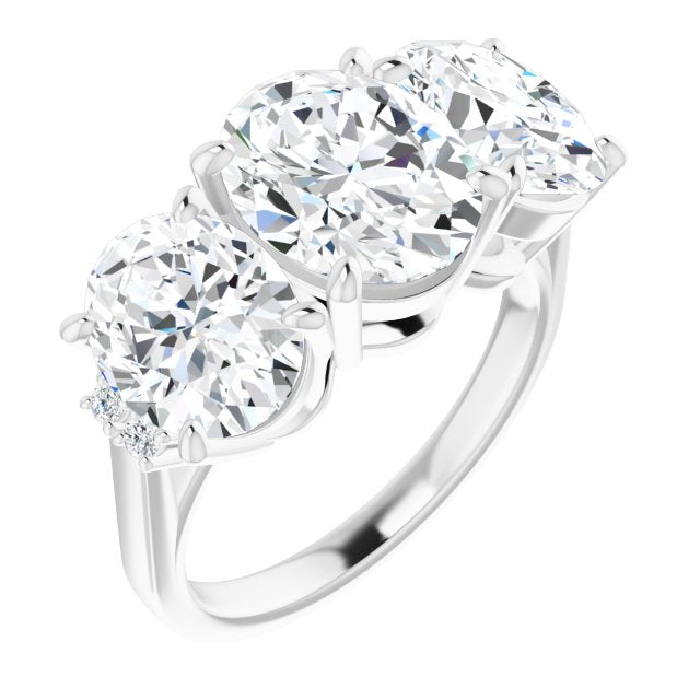 10K White Gold Customizable Triple Oval Cut Design with Quad Vertical-Oriented Round Accents