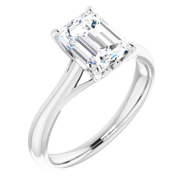 Cubic Zirconia Engagement Ring- The Crissy (Customizable Emerald Cut Solitaire with Decorative Prongs & Tapered Band)