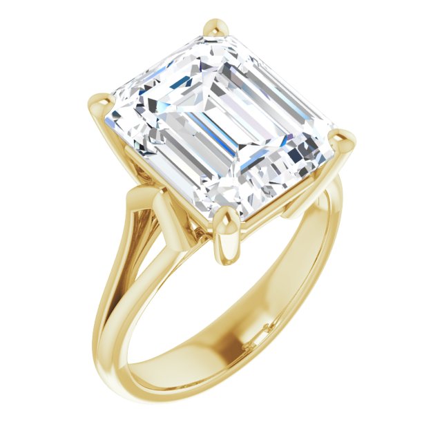 10K Yellow Gold Customizable Cathedral-Raised Emerald/Radiant Cut Solitaire with Angular Chevron Split Band