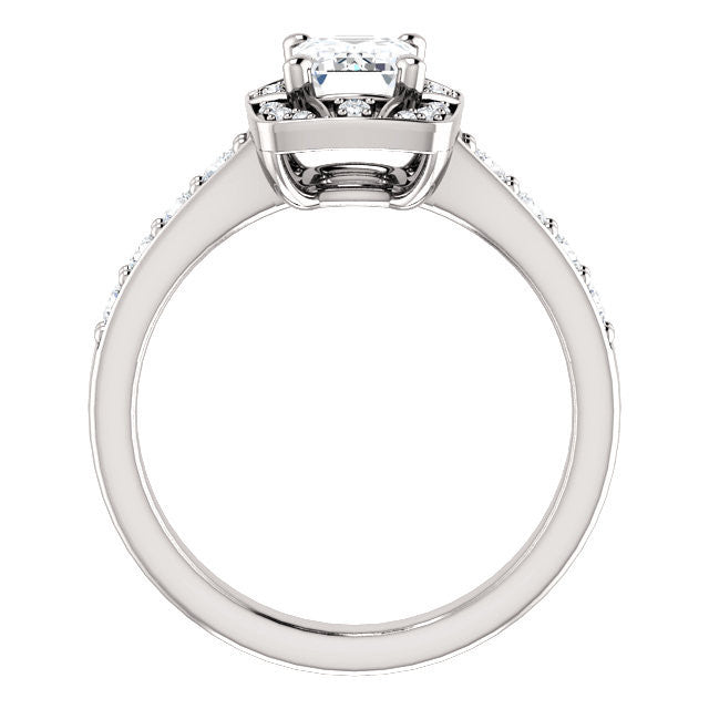Cubic Zirconia Engagement Ring- The Payton (Customizable Emerald Cut with Segmented Cluster-Halo and Large-Accented Band)