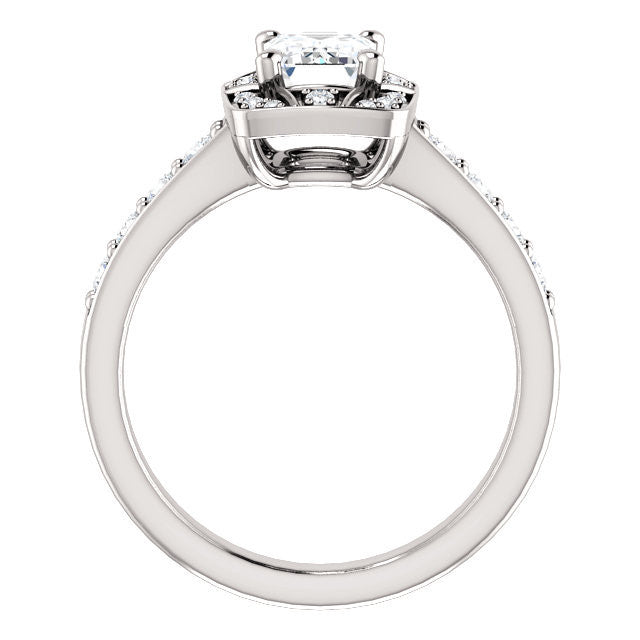 CZ Wedding Set, featuring The Payton engagement ring (Customizable Radiant Cut with Segmented Cluster-Halo and Large-Accented Band)