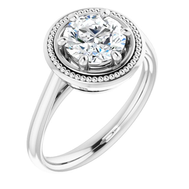 10K White Gold Customizable Round Cut Solitaire with Metallic Drops Halo Lookalike