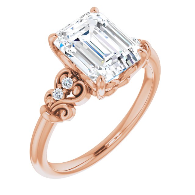 10K Rose Gold Customizable Vintage 5-stone Design with Emerald/Radiant Cut Center and Artistic Band Décor