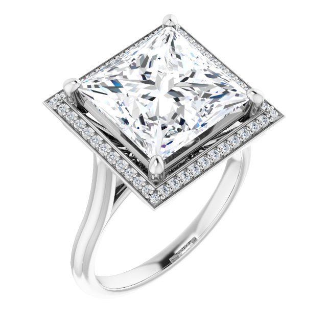 10K White Gold Customizable Cathedral-Raised Princess/Square Cut Halo Style