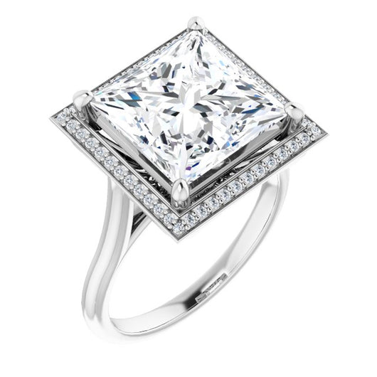 10K White Gold Customizable Cathedral-Raised Princess/Square Cut Halo Style