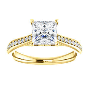Cubic Zirconia Engagement Ring- The Luci Swan (Customizable Decorative-Pronged Princess Cut with Pavé Band)
