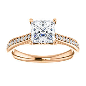 Cubic Zirconia Engagement Ring- The Luci Swan (Customizable Decorative-Pronged Princess Cut with Pavé Band)