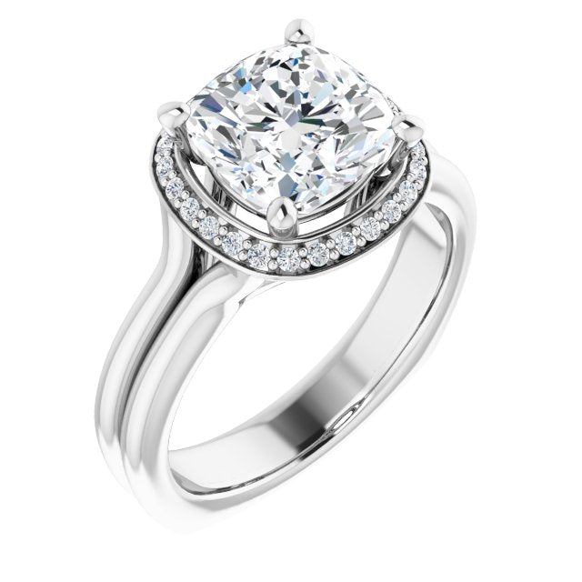 10K White Gold Customizable Cushion Cut Style with Halo, Wide Split Band and Euro Shank