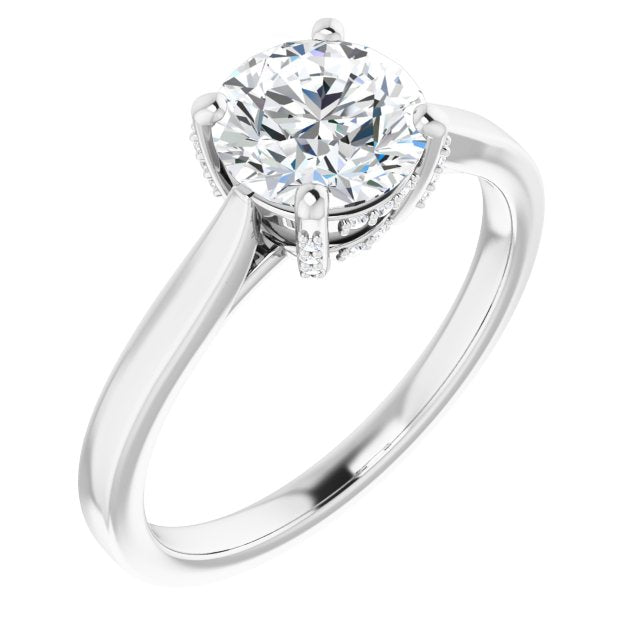 10K White Gold Customizable Cathedral-Raised Round Cut Style with Prong Accents Enhancement