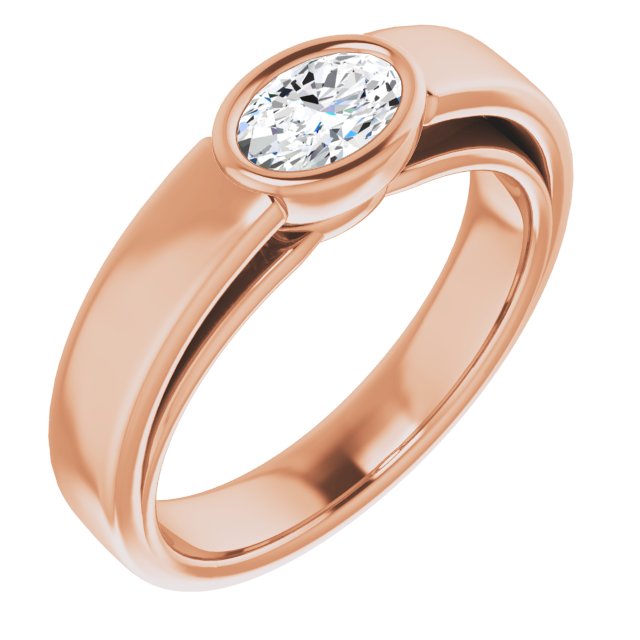 10K Rose Gold Customizable Cathedral-Bezel Oval Cut Solitaire with Wide Band