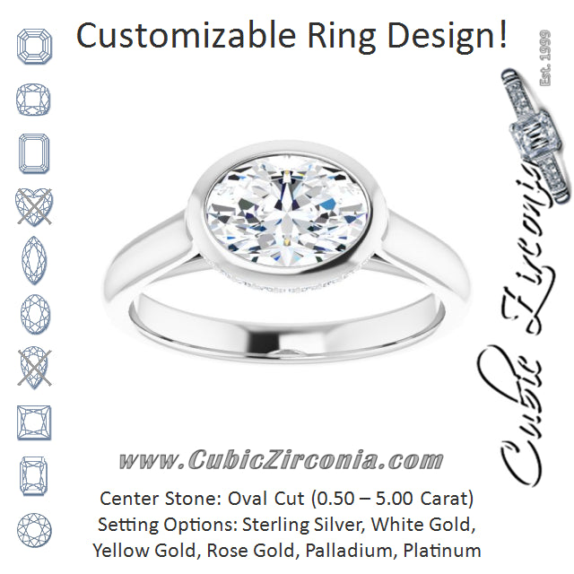 Cubic Zirconia Engagement Ring- The Alexia (Customizable Oval Cut Semi-Solitaire with Under-Halo and Peekaboo Cluster)