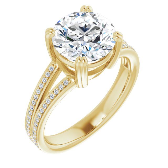 14K Yellow Gold Customizable Round Cut Center with 100-stone* "Waterfall" Pavé Split Band