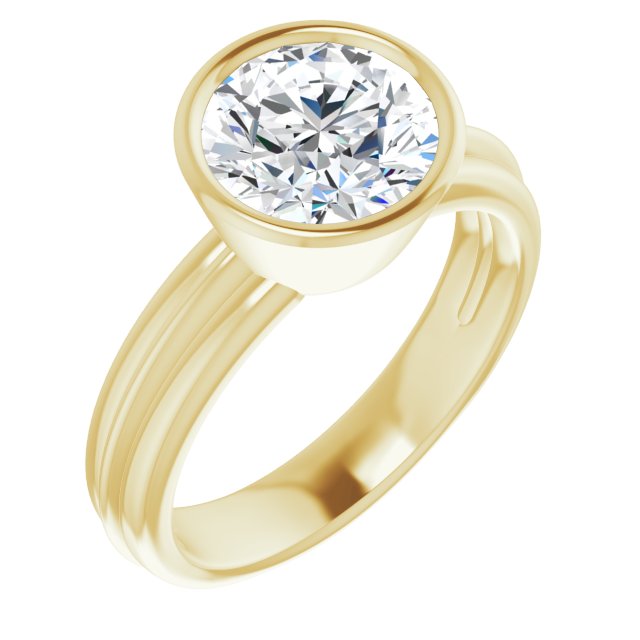 14K Yellow Gold Customizable Bezel-set Round Cut Solitaire with Grooved Band