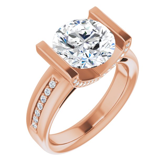 10K Rose Gold Customizable Cathedral-Bar Round Cut Design featuring Shared Prong Band and Prong Accents