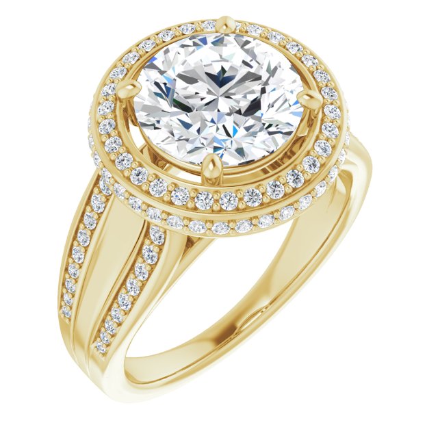 10K Yellow Gold Customizable Halo-style Round Cut with Under-halo & Ultra-wide Band