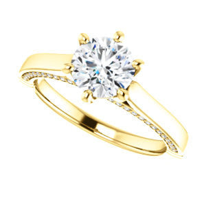 Cubic Zirconia Engagement Ring- The Tonja (Customizable Round Cut Semi-Solitaire with Dual Three-sided Pavé Band)