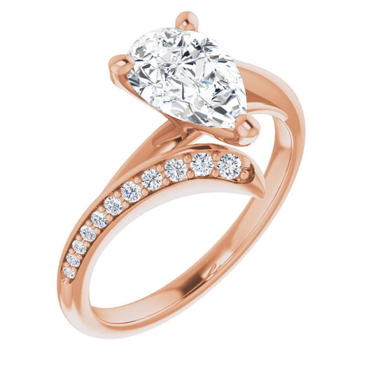 10K Rose Gold Customizable Pear Cut Style with Artisan Bypass and Shared Prong Band