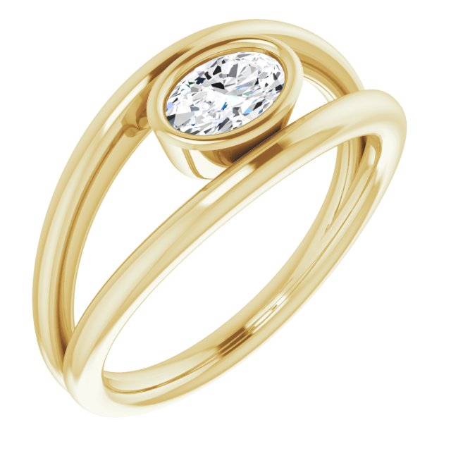 10K Yellow Gold Customizable Bezel-set Oval Cut Style with Wide Tapered Split Band