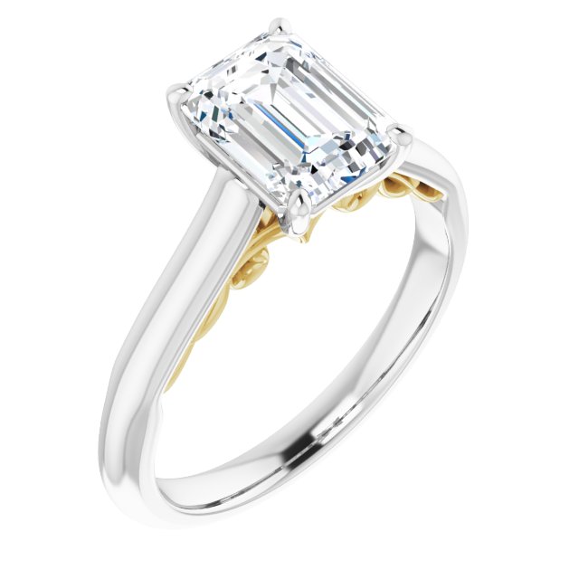 14K White & Yellow Gold Customizable Emerald/Radiant Cut Cathedral Solitaire with Two-Tone Option Decorative Trellis 'Down Under'